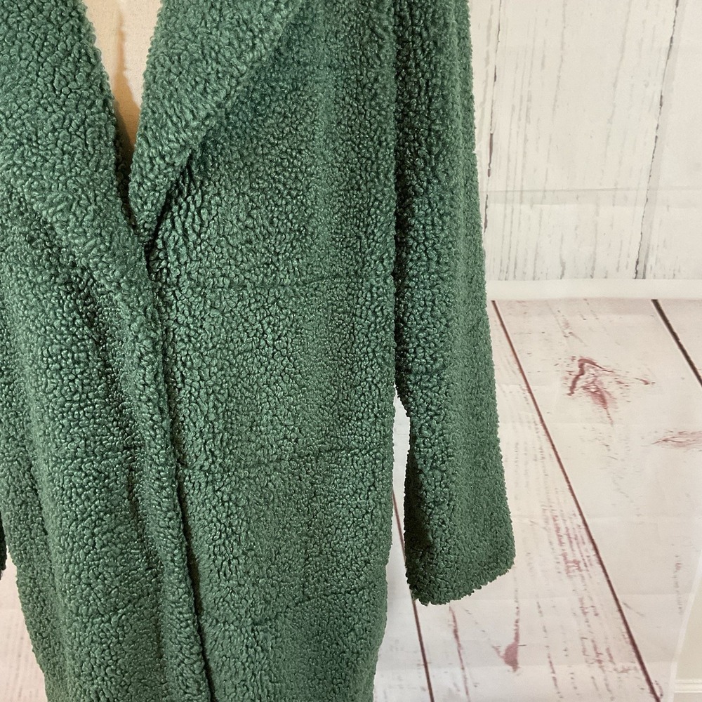 Monrow Teddy Coat Women L Green Faux Fur Sherpa Mid Length Chic Edgy Mob Wife - Picture 5 of 15